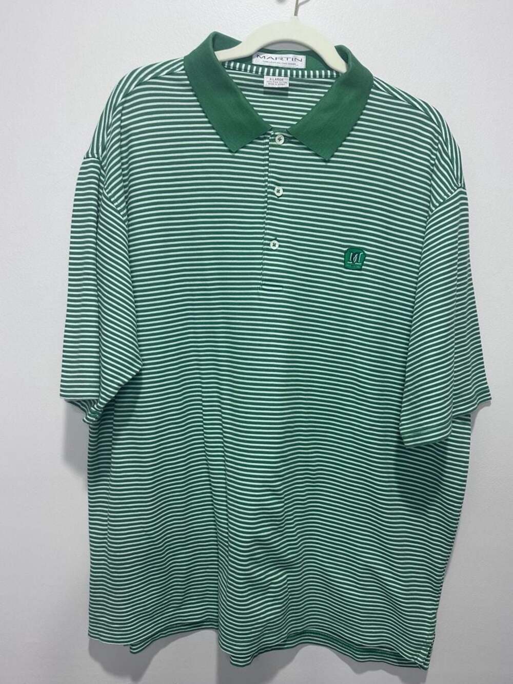 Martin Golf Men's Green Striped Pima Cotton Polo Shirt Size XL - Picture 1 of 4